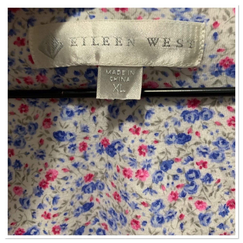 Eileen West White Long Floral Nightgown Pink Blue Size XL - Picture 6 of 8